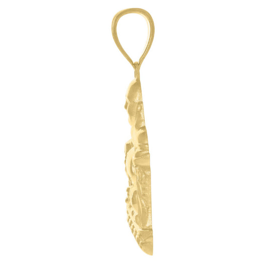 Detailed close-up of Buddha face on 10K yellow gold religious charm