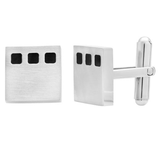 Men’s square cufflinks with black enamel inlay and stainless steel frame