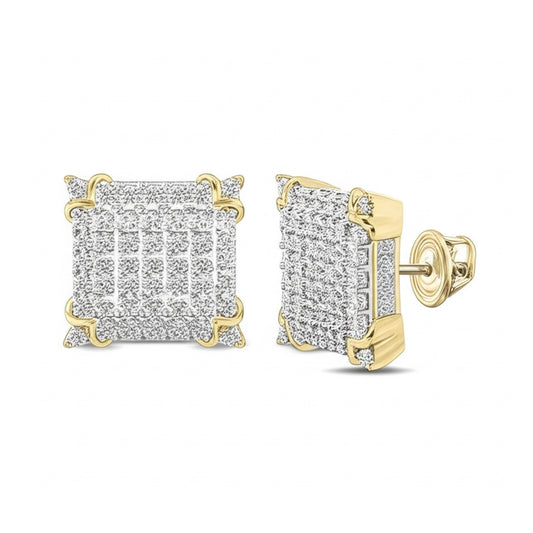 Gold and diamond earrings on a white background