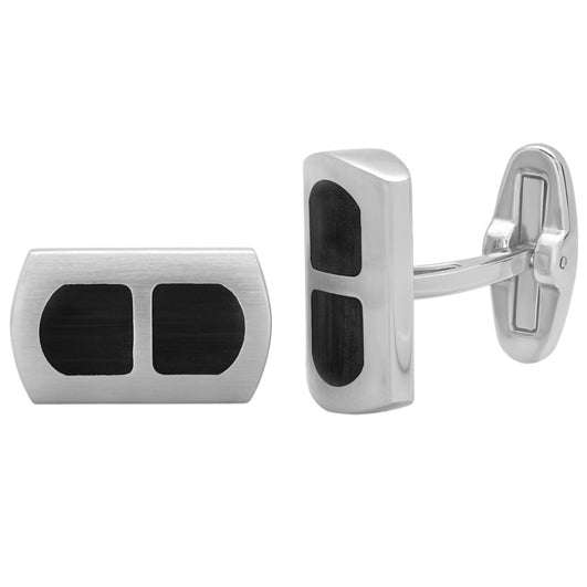 Men’s stainless steel cufflinks with black enamel center