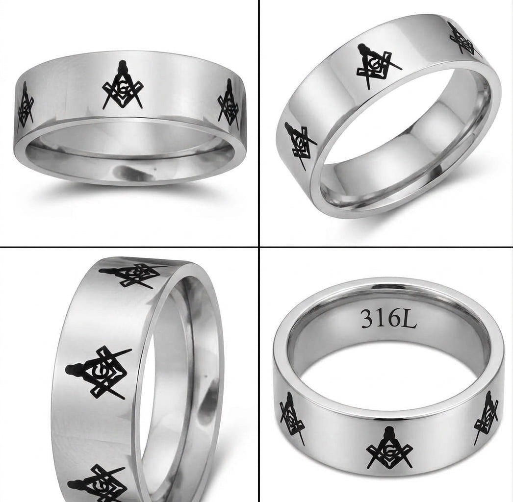 Masonic pride with this Men's Stainless Steel Masonic Comfort-Fit Band Ring different angles
