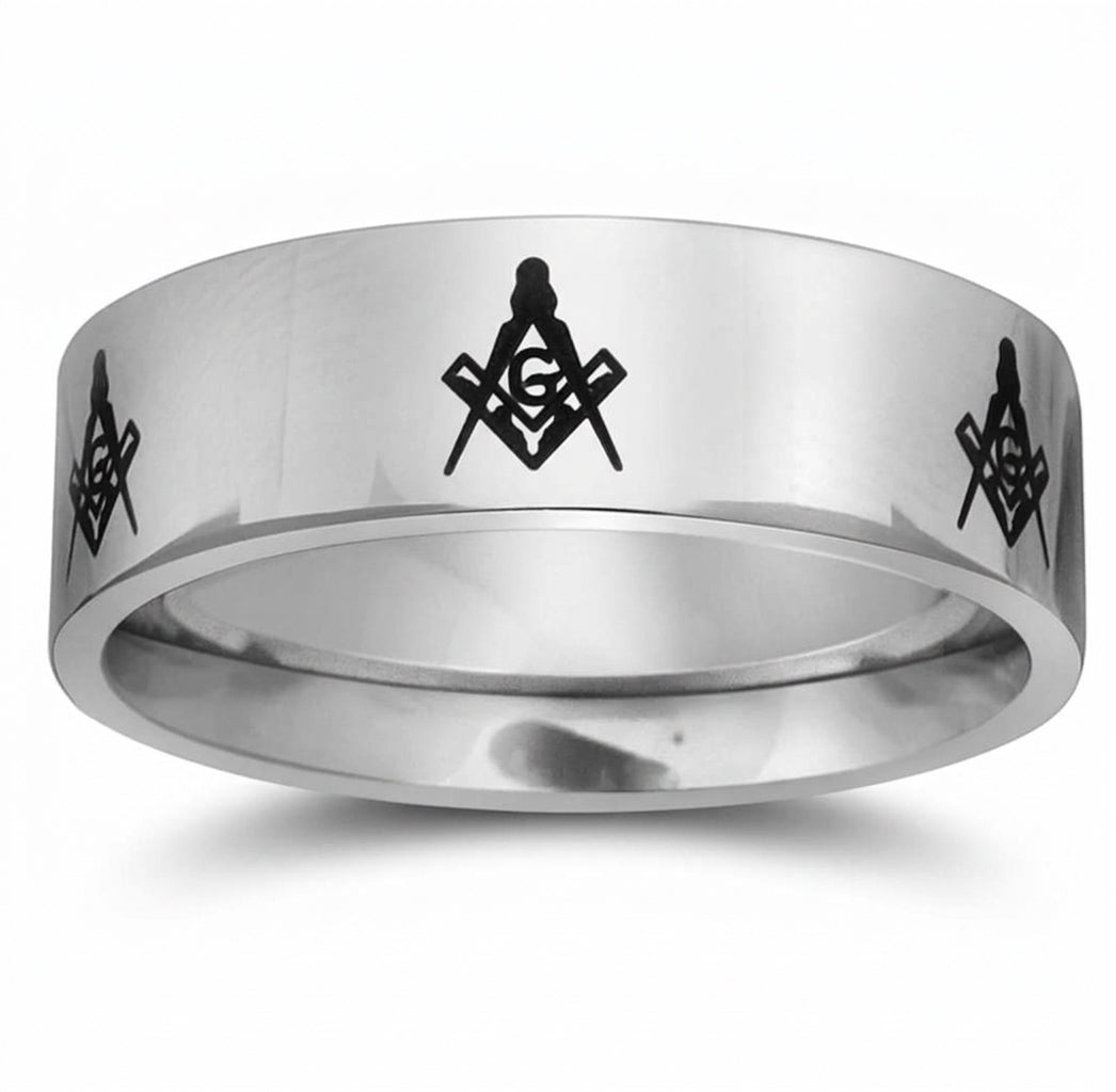 Masonic pride with this Men's Stainless Steel Masonic Comfort-Fit Band Ring.