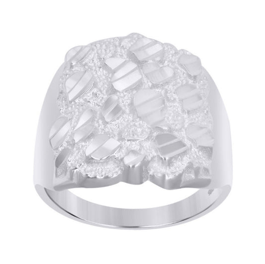 Sterling Silver Mens Nugget Ring – Diamond-Cut Bold Design