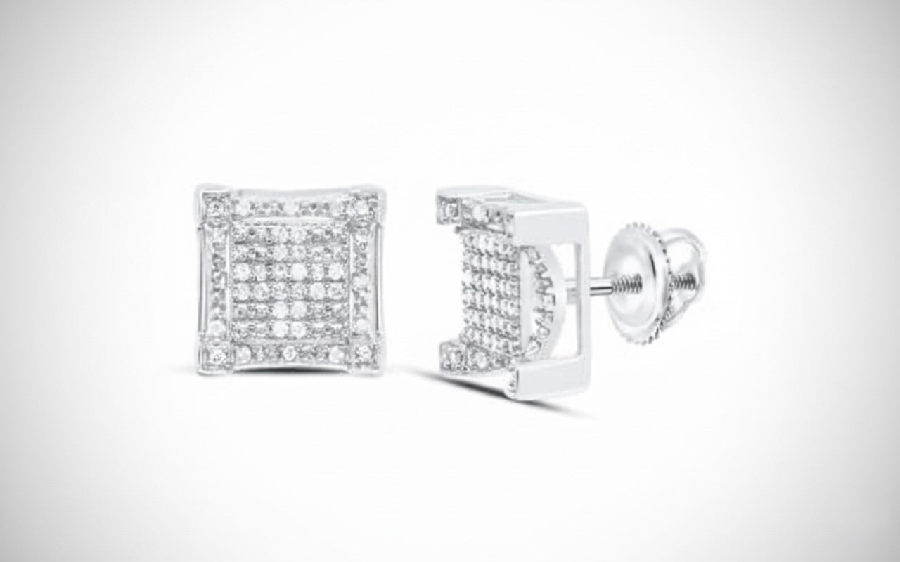 Men's 1/5 carat sterling silver square diamond stud earring with P1 clarity