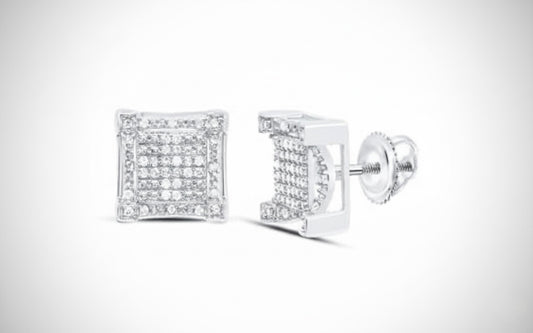 Men's 1/5 carat sterling silver square diamond stud earring with P1 clarity