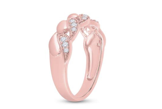 Side profile of Miami Cuban diamond ring in 14K rose gold chain-link design