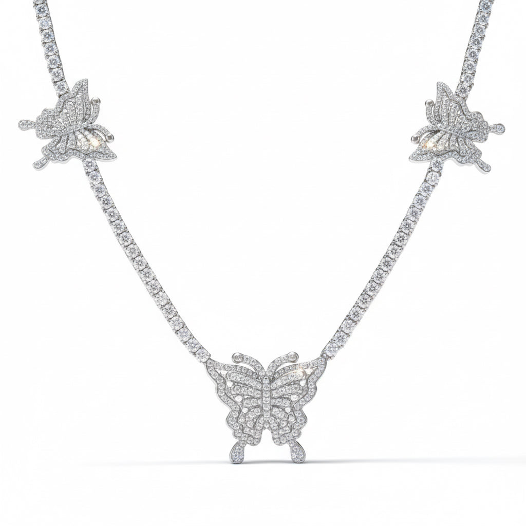 925 Sterling Silver Moissanite Butterfly Necklace for Women