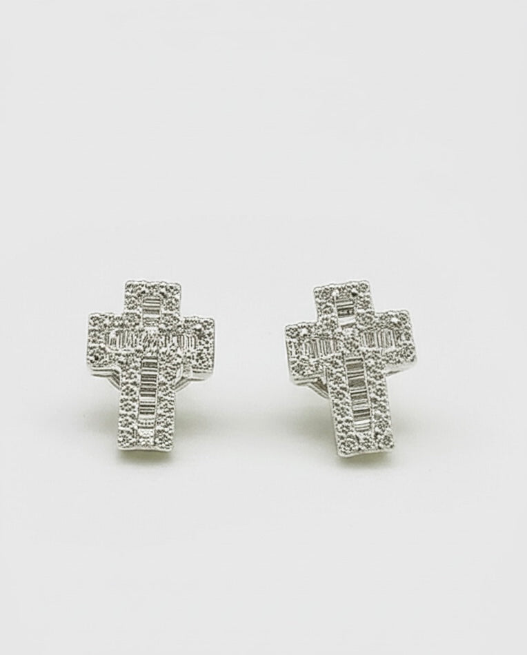 Sterling Silver Moissanite Baguette Cross Earrings – 1.34 Carats