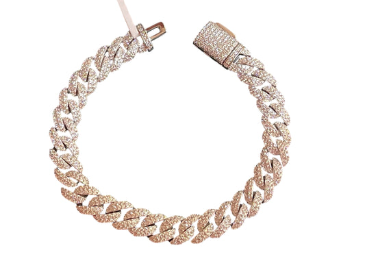 Moissanite stone detail on sterling silver 7 inch Cuban bracelet