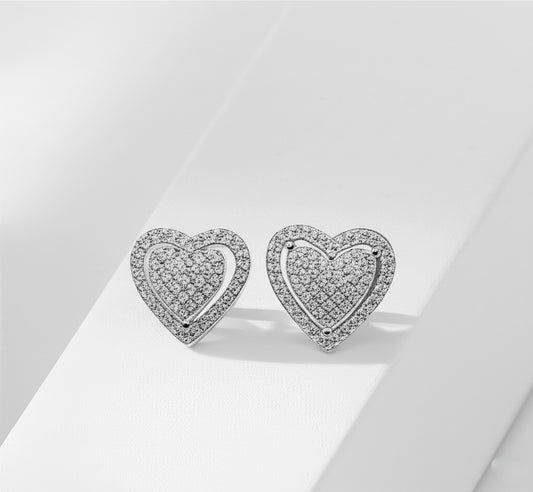 Sterling Silver Moissanite Heart Halo Earrings – 0.82 CT
