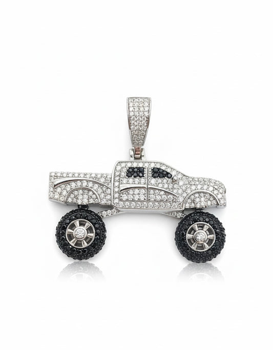 Sterling silver moissanite truck charm with 2 1/2 carat stones, chain not included