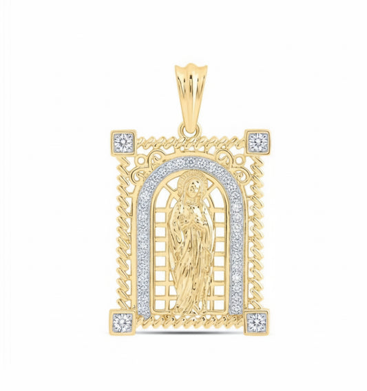 14k gold Mother Mary diamond charm pendant