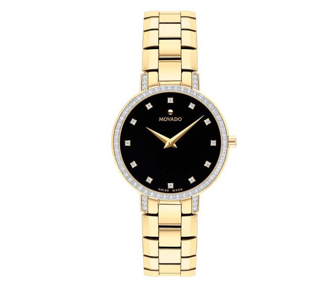 Movado Women's 28mm Diamond Yellow Gold-Tone Bracelet Watch