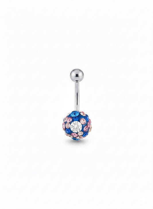 Multi-color rhinestone belly button ring – 14G surgical steel