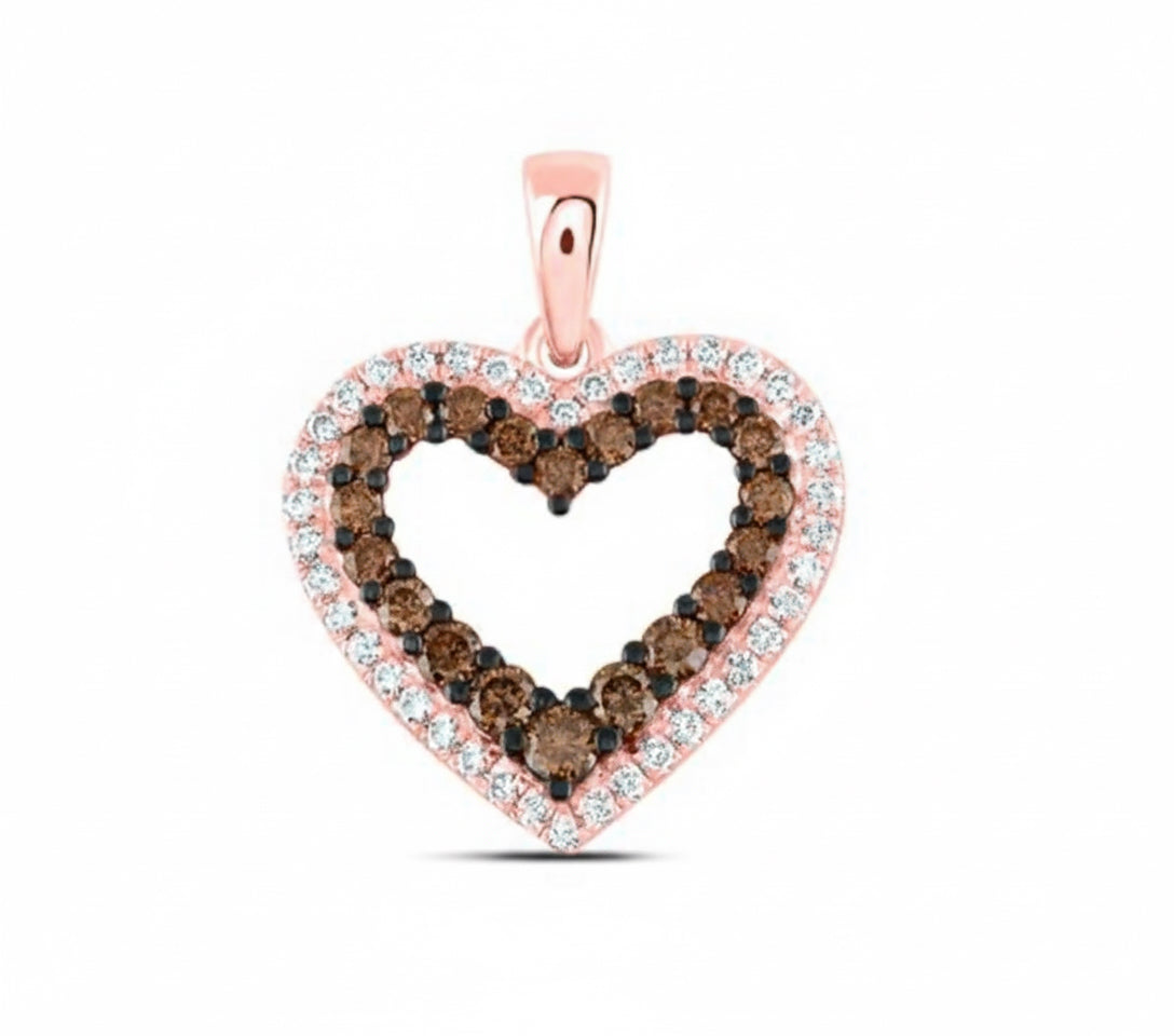 Cognac diamond heart pendant in 14K rose gold – 1/2 CTW