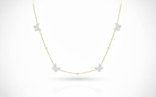 "1/2 CTW natural diamond butterfly necklace in 14K yellow gold, 18-inch chain, elegant and symbolic design for gifts or special occasions"
