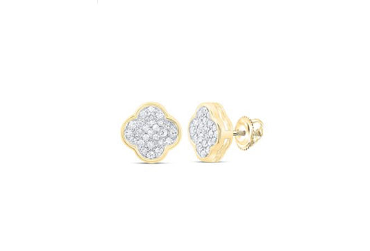 Natural diamond clover earrings in 10k yellow gold with 1/6CTW, elegant gift for women.