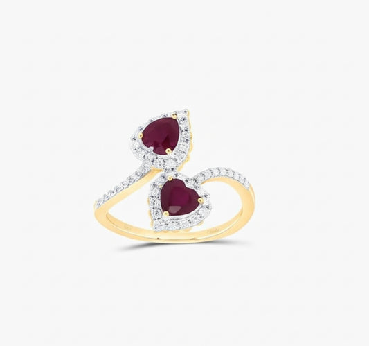 1/3 CTW Natural Diamond Heart Ring – 5mm Ruby, 14K Gold