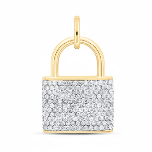 5/8 CTW natural diamond lock pendant in 10K yellow gold on chain