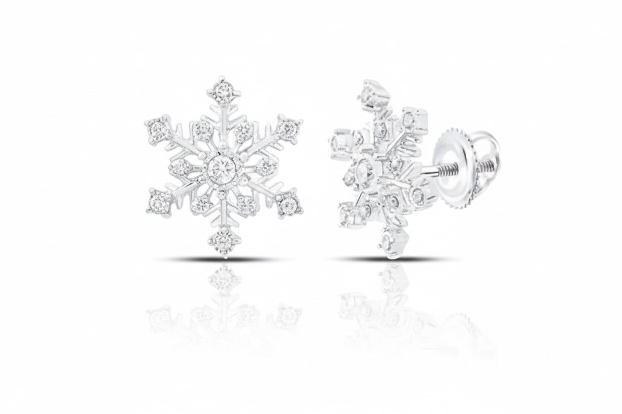 Snowflake-shaped earrings on a white background