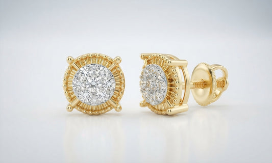 10K yellow gold natural diamond earrings close-up
