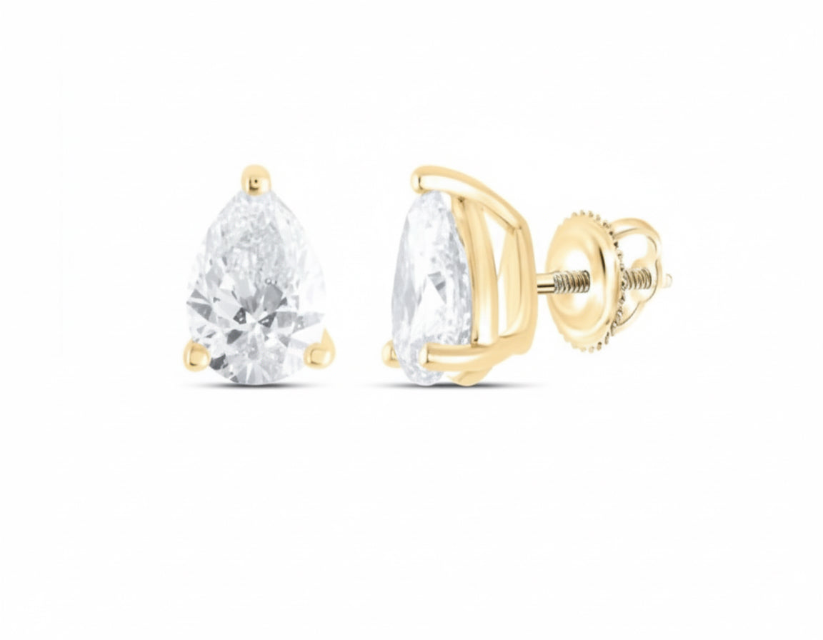 pear diamond stud earrings in 14k yellow gold, 1/5 ctw