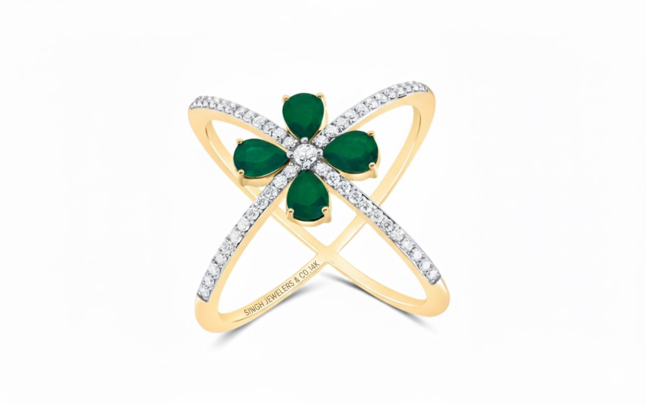 Pear-shaped natural gemstone and diamond ring in 14K gold with 7/8 CTW gem and 1/3 CTW diamonds