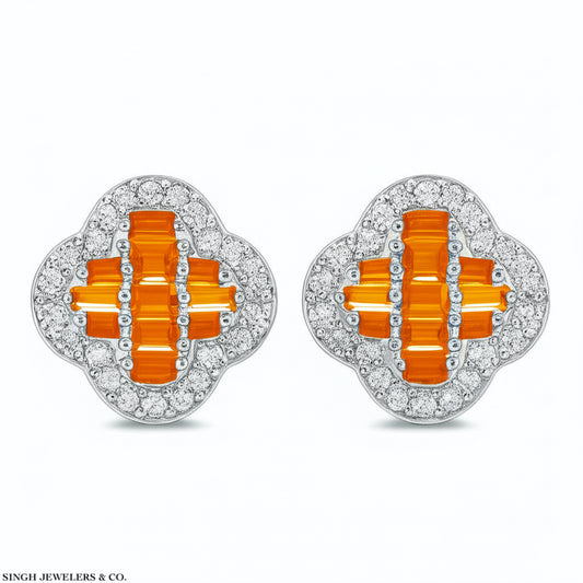 Sterling silver clover earrings with orange moissanite gemstones – 0.37 carat