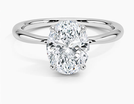 Close-up of 1.00 CT oval cut moissanite stone in sterling silver engagement ring