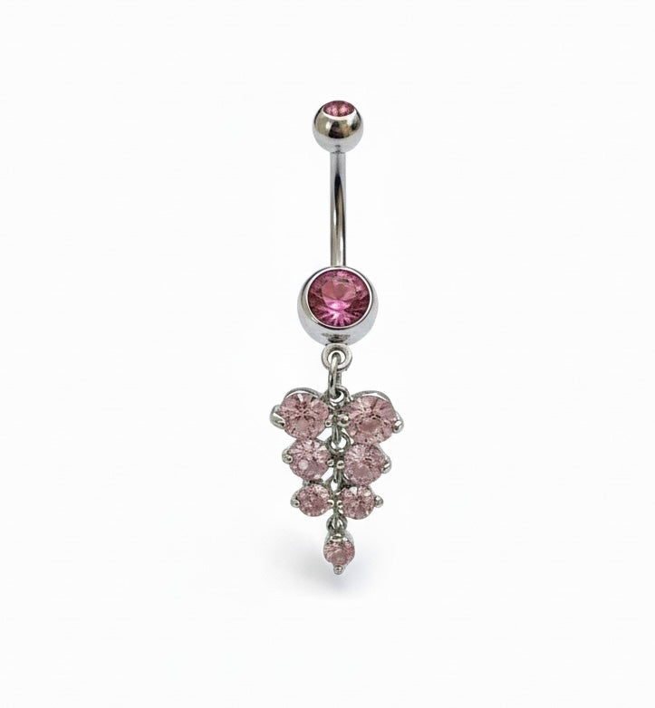 Pink grapes 14G belly button ring in surgical stainless steel