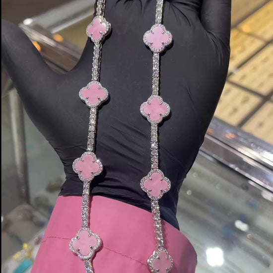 pink moissanite clover necklace vancleed inspired style 