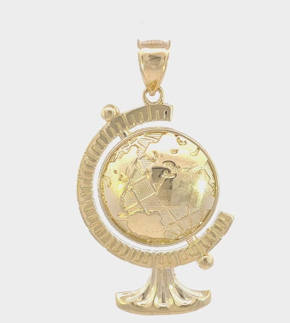 10K Yellow Gold World Globe Charm, Travel-Inspired Pendant