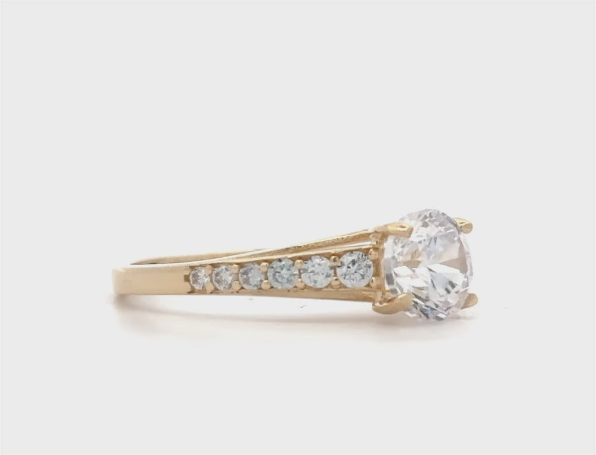 14K yellow gold women's engagement ring featuring cubic zirconia stones, ring size 7 movie