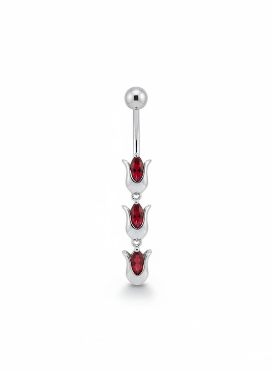 Red tulip dangle belly button ring – 14G surgical steel