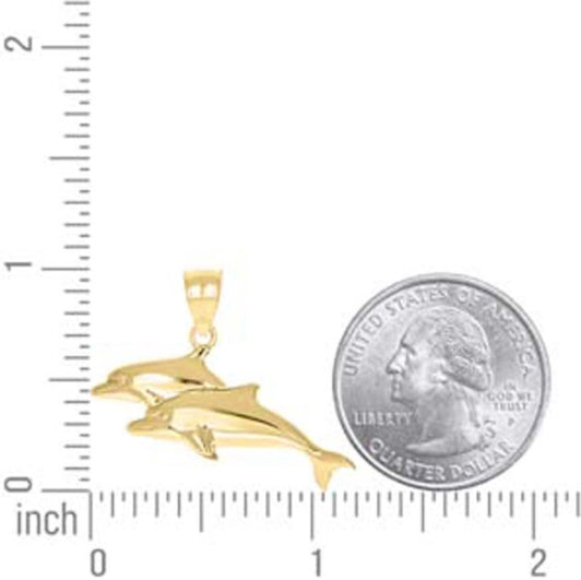 Close-up detail of intertwined dolphin design in 10K gold