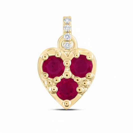 Ruby & Diamond Heart Pendant – 14K Yellow Gold