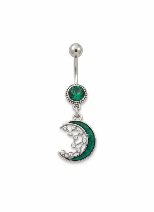 Sea Green CZ Crescent Moon Belly Button Ring – 316L Steel