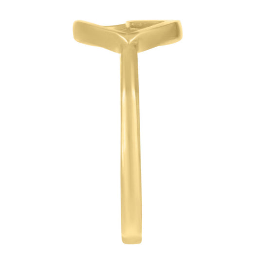 Side view of the 10K yellow gold heart ring, showcasing the intricate design and smooth finish of the band.