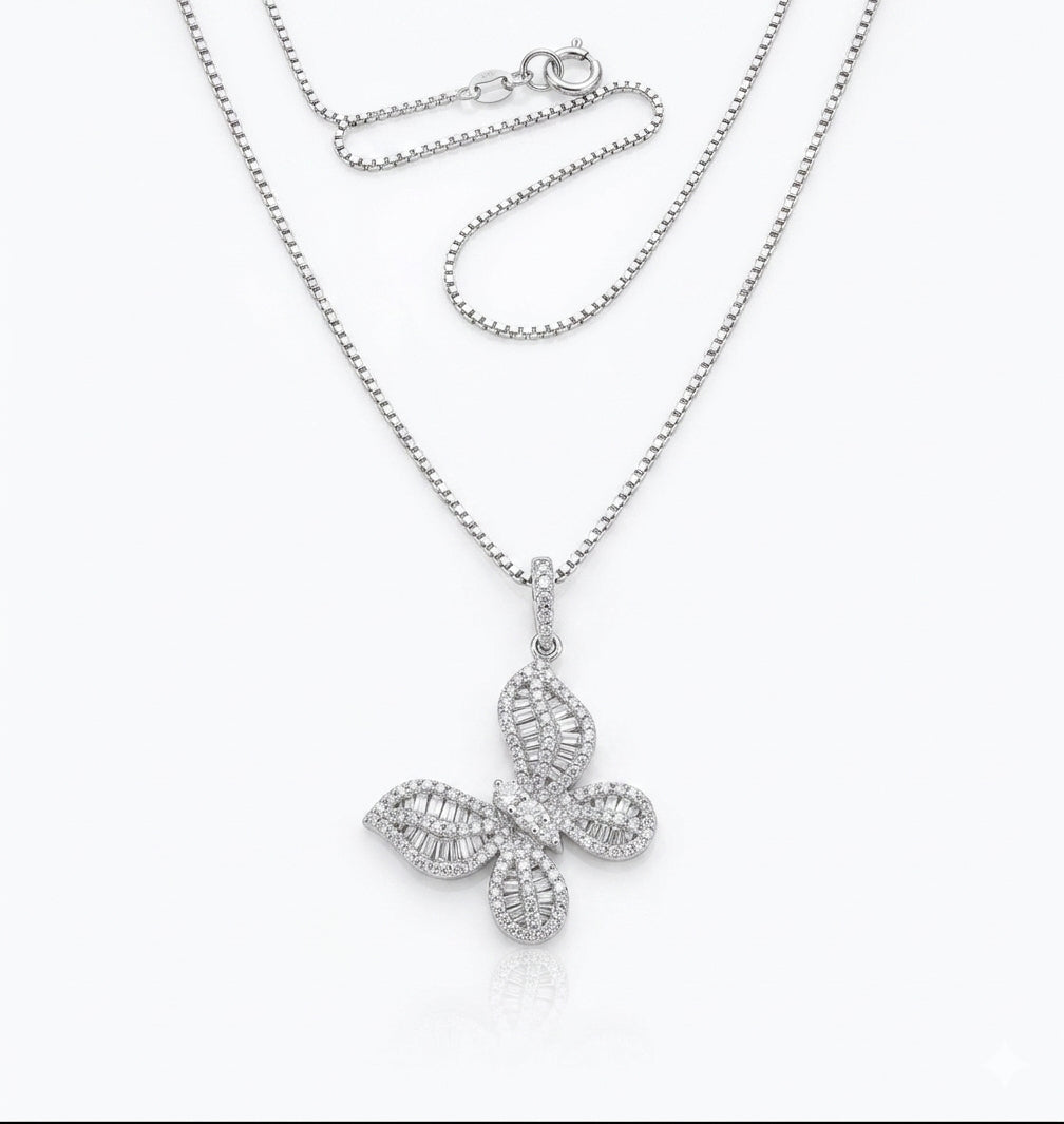 Sterling silver butterfly charm necklace with 18 inch chain for women