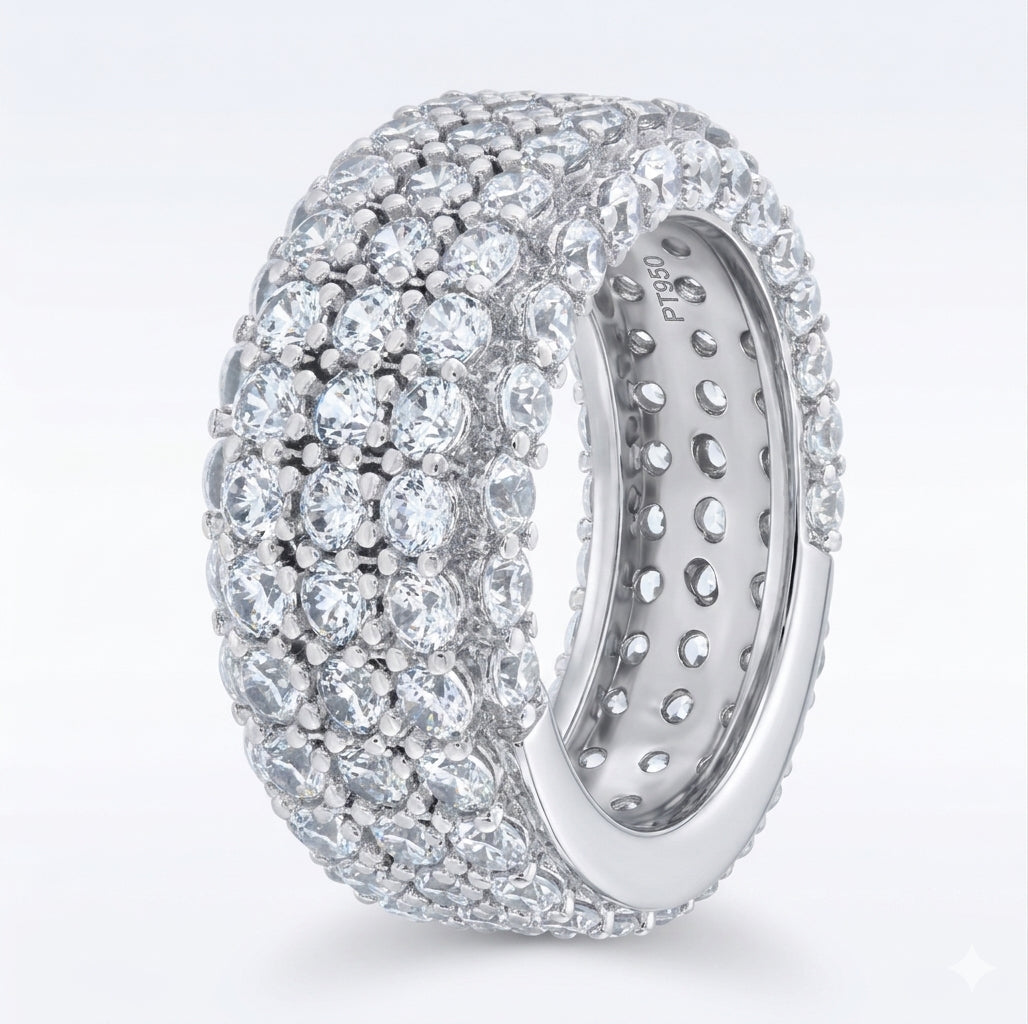 Sterling silver CZ eternity band with iced-out design side profile