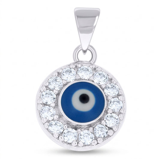 Enameled evil eye pendant with cubic zirconia stones
