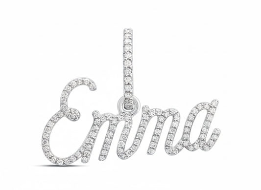 Silver pendant with 'Emma' engraved on a white background