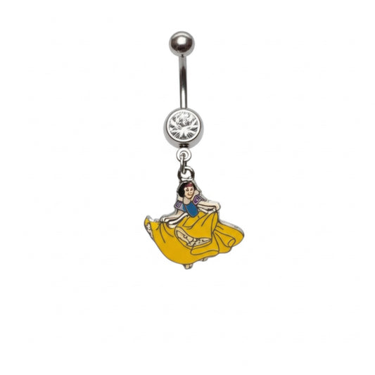 Snow White dangle belly button ring made of 316L surgical stainless steel with crystal charm