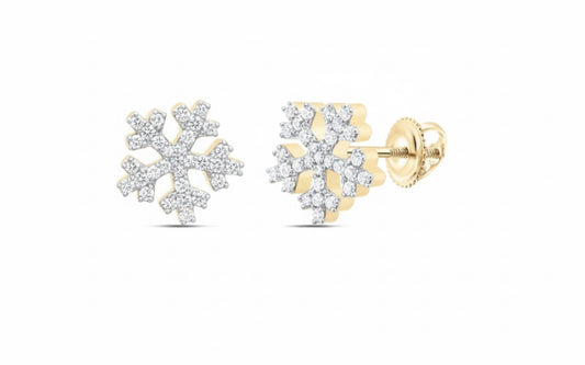 Snowflake diamond stud earrings in 10K gold