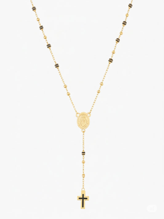 Gold and black stainless steel rosary necklace for men