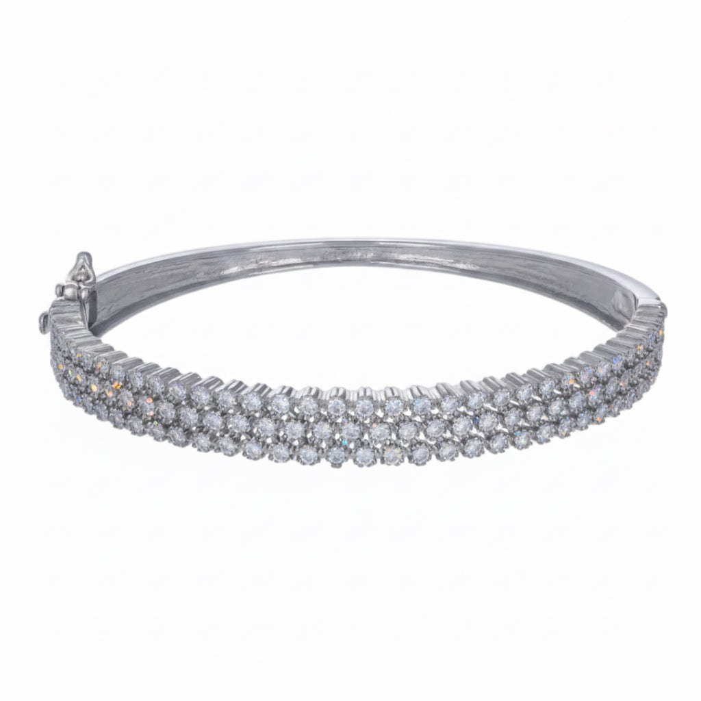 925 sterling silver 3-layer cubic zirconia bangle bracelet for women