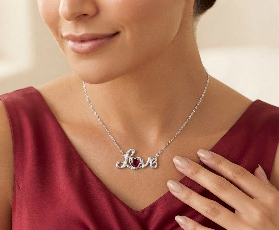 925 sterling silver heart necklace with 1/2 CTW lab-created ruby and white sapphire accents