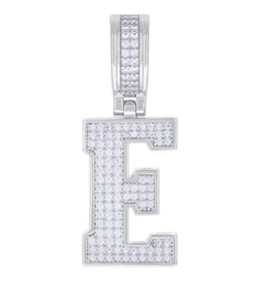 Sterling silver initial charm with letter E and 0.55 carat moissanite gemstone
