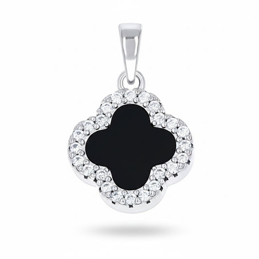 Sterling silver black clover charm with white sapphires, Van Cleef inspired design