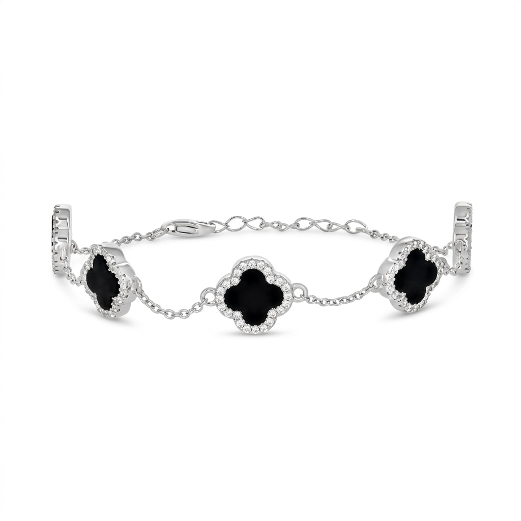Minimalist silver clover charm bracelet adjustable fit
